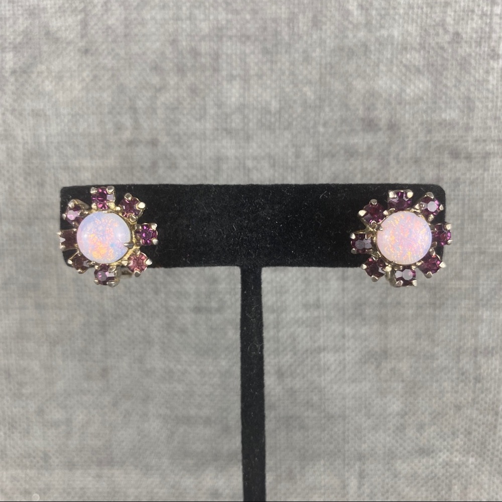 Vintage Wiesner Opal & Purple Clip On Earrings